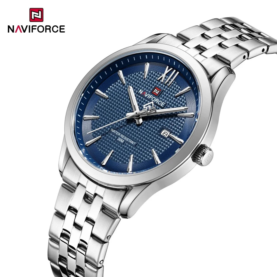 New Style NAVIFORCE Ultra Thin 9mm Minimalist Fashion Quartz Watch for Men Steel Band Auto Date Male Waterproof GIft Wristwatch
