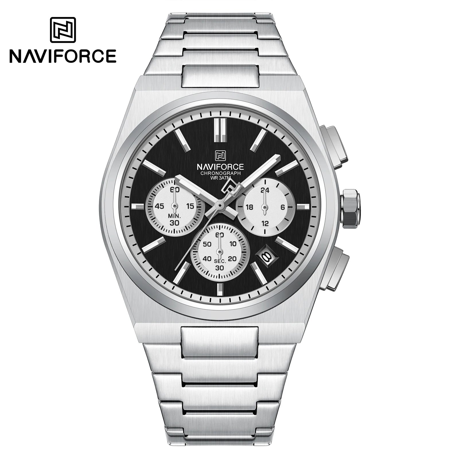 NAVIFORCE Male Quartz Stylish Watches Chronograph Waterproof Luminous Hands Stainless Steel Band Men Luxury Business Wristwatch