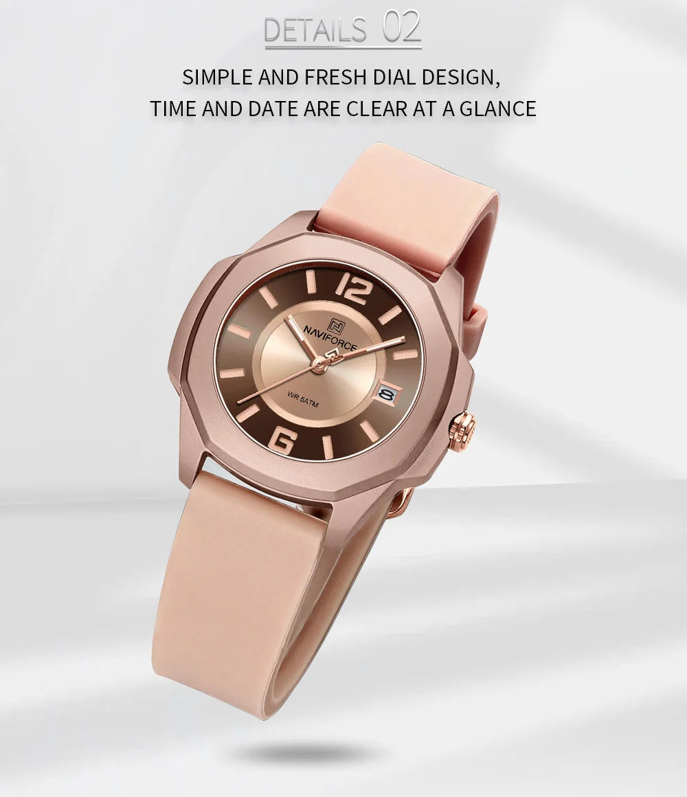 NAVIFORCE Watch Women's Luxury Quartz Watches Ladies Simple Style Silicone Strap Wrist Watch Date Display Clock Package Gifts