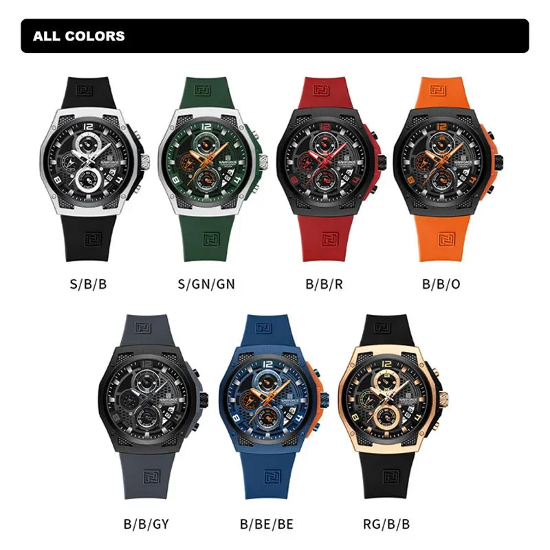 NAVIFORCE Men's Luxury Silicone Strap Male Quartz Wristwatch Casual Sport Waterproof Luminous Clock Relogio Masculino 2024 New
