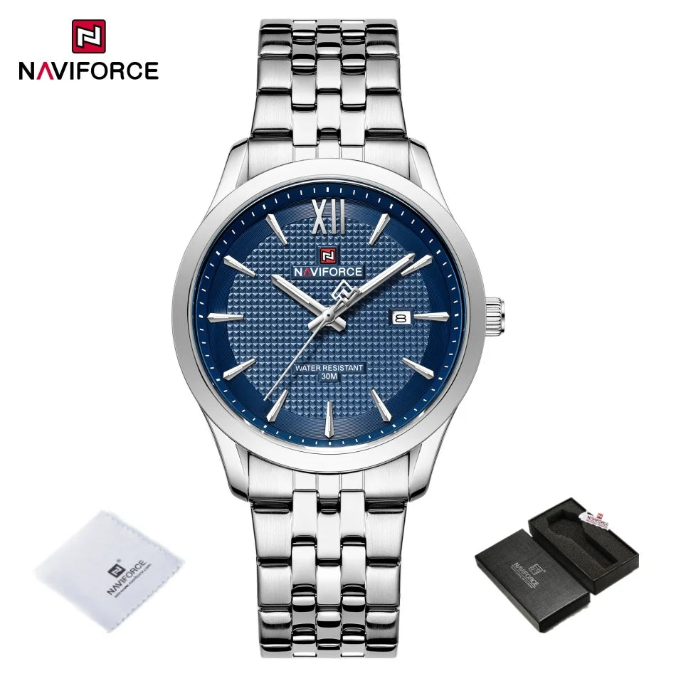 New Style NAVIFORCE Ultra Thin 9mm Minimalist Fashion Quartz Watch for Men Steel Band Auto Date Male Waterproof GIft Wristwatch