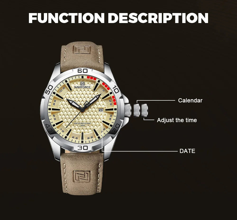 Naviforce Brand Sports Men Watches Leather Band Male 30m Waterproof Military Wristwatch Quartz Date Clock Relogio Masculino 2023