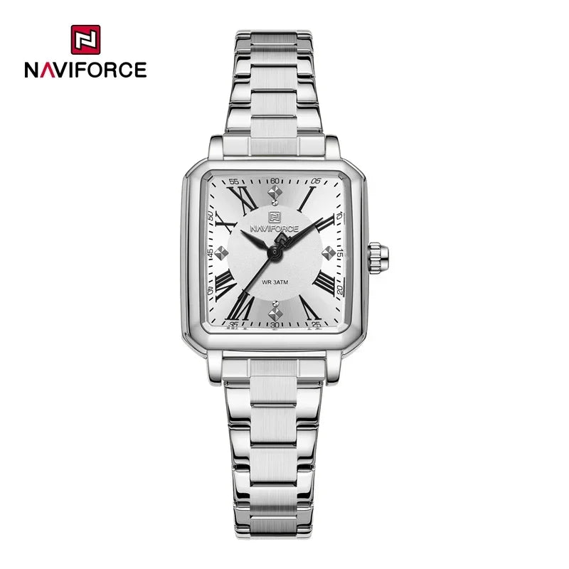 NAVIFORCE Women's 30M Waterproof Wristwatch Original  Double Snap Watch For Women Fashion Elegant Stainless Steel Ladies Clock