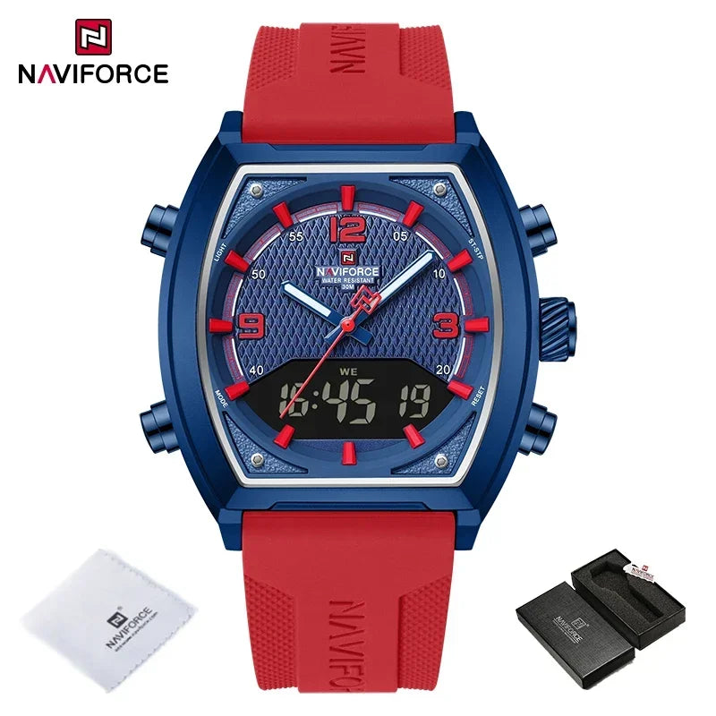 NAVIFORCE Sport Watch Waterproof Analog Dual Time Digital Wristwatches Week Display Clock Tonneau 2025 New Mens Military Watches