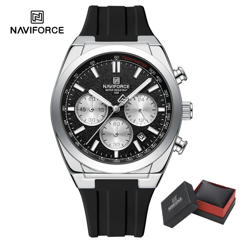 NAVIFORCE Waterproof Sport Watches for Men Military Multi-function Chronograph Wrist Watch Male Luxury Silica Strap Quartz Clock