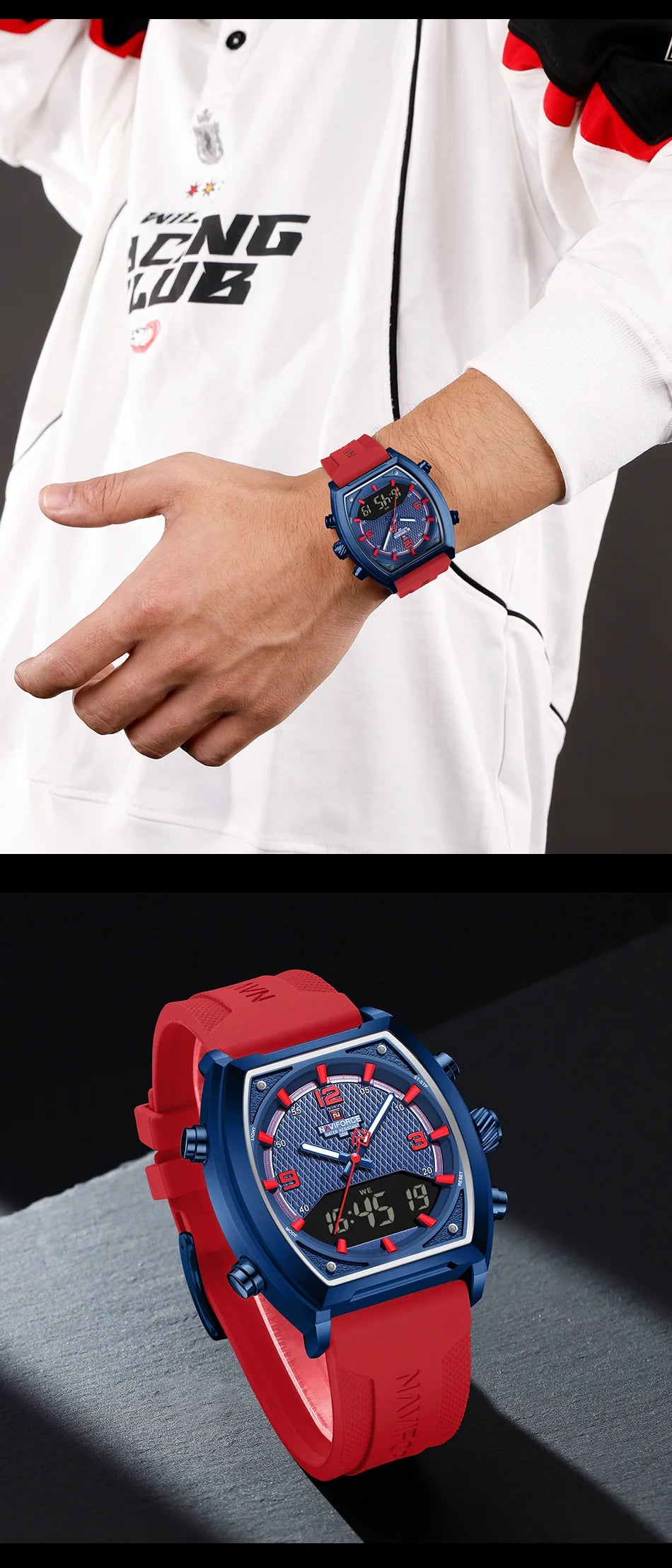 NAVIFORCE Fashionable Man's Quartz Watch Waterproof Dual Display Luminous Military Style Male Sports Wristwatch Gifts Box NF9242