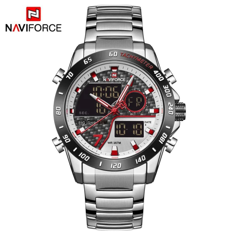 NAVIFORCE Watches for Men Quartz Dual Display Luminous Stainless Steel Strap Male Normal Business Wristwatch Father's Day Gifts