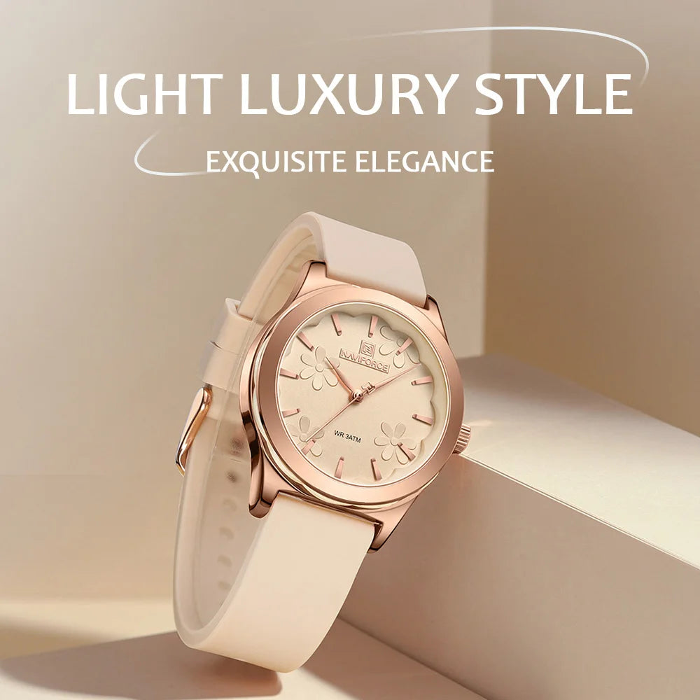 NAVIFORCE Women Simple Fashion Wristwatch Quartz 3ATM Waterproof Comfortable Silicone Strap Female Exquisite Wristwatch Gift Box