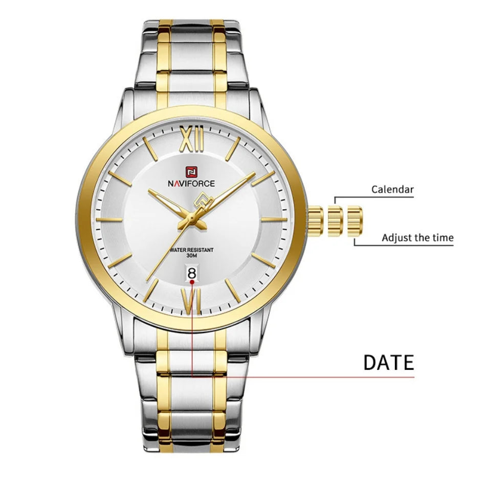NAVIFORCE Original Watches for Men Military Sports Calendar Clock Luxury Waterproof Quartz Steel Strap WristWatch Reloj Hombre