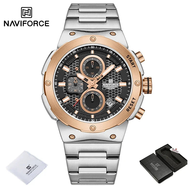 NAVIFORCE 2025 Man Quartz Watch Sport Military Watch For Men Waterproof Luminous Date Chronograph Stainless Steel Men's Watches