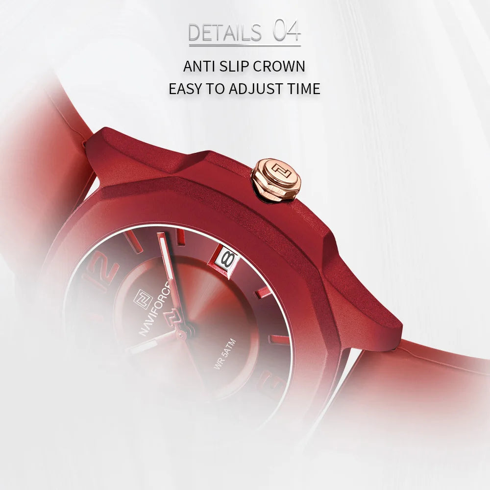 NAVIFORCE Ladies Watch For Women Silicone Strap Clock Quartz Wrist Watches for Women 5ATM Waterproof Casual Relogio Feminino