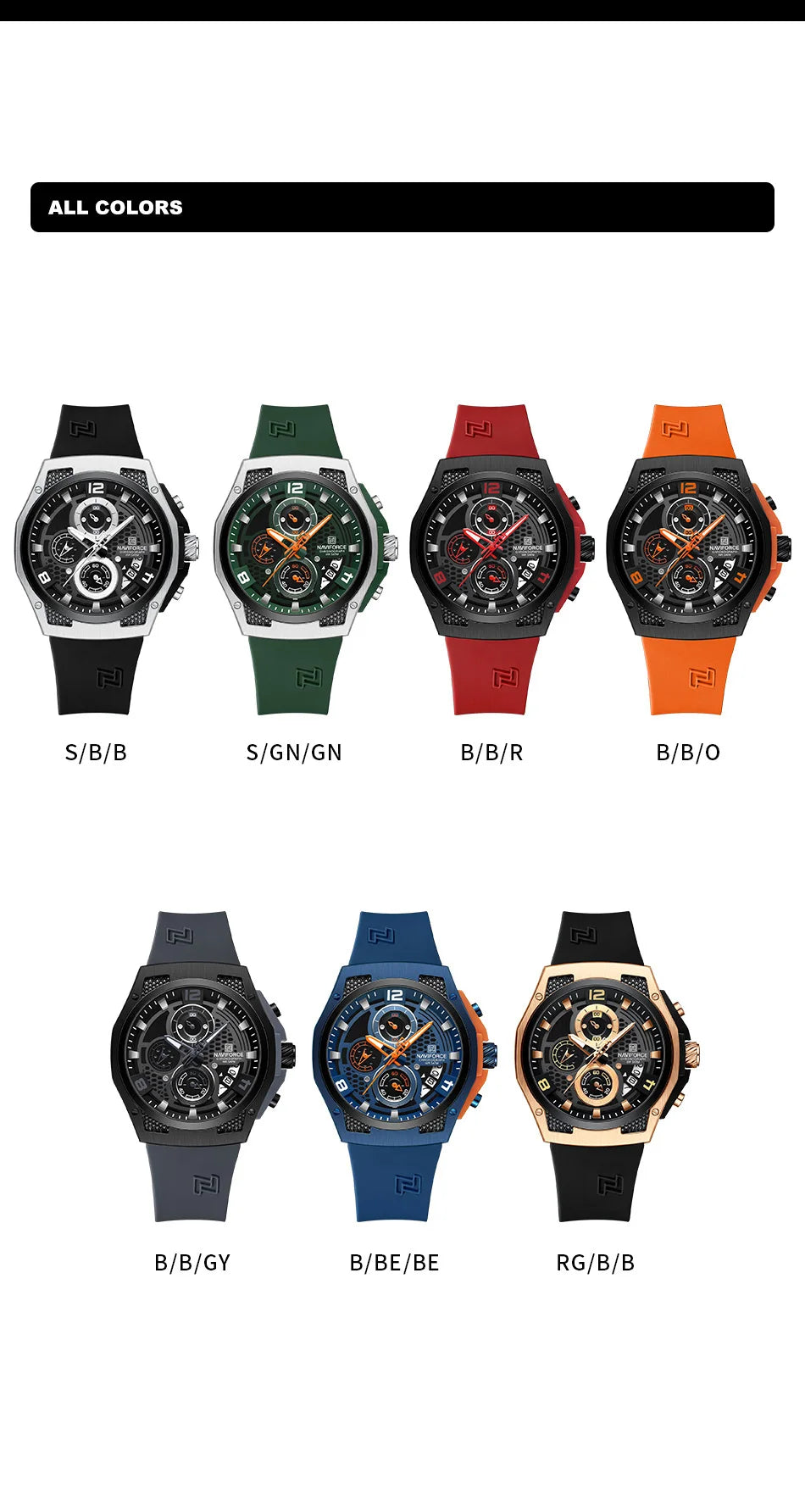NAVIFORCE Men's Luxury Silicone Strap Male Quartz Wristwatch Casual Sport Waterproof Luminous Clock Relogio Masculino 2024 New