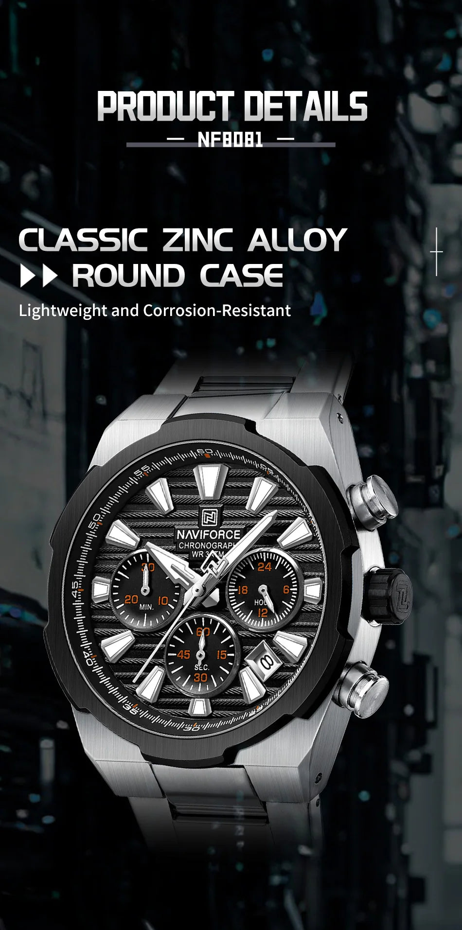 NAVIFORCE Man's Watch Mutifunction Chronograph Quartz Calendar Display Luminous New Men Clock Military Style Wristwatch Gift Box