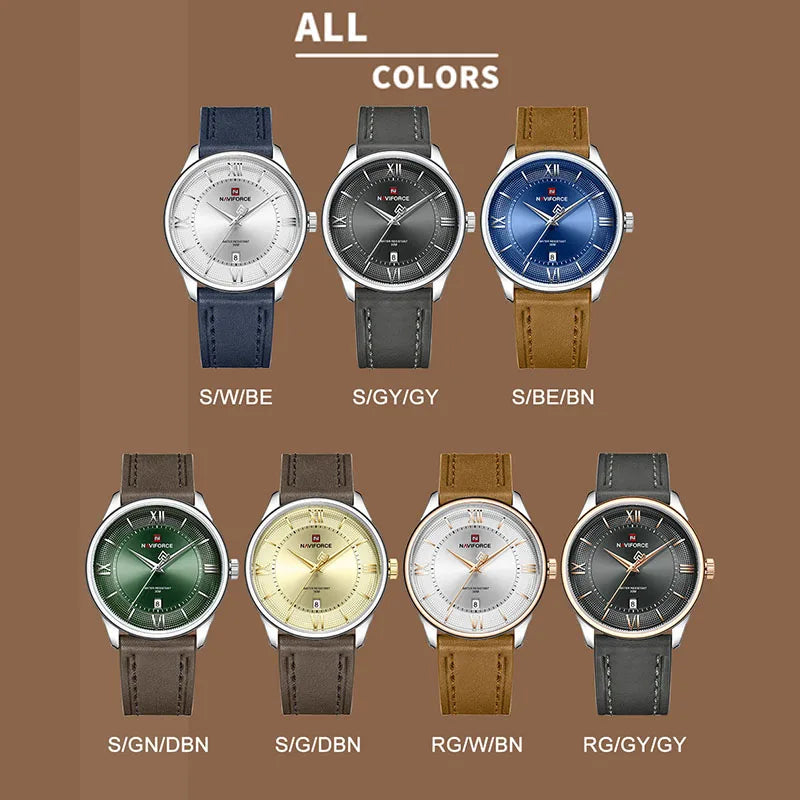 NAVIFORCE Watches For Men Quartz Sports Genuine Leather Strap 3ATM Waterproof Luxury Business Wristwatches Gift for Male New