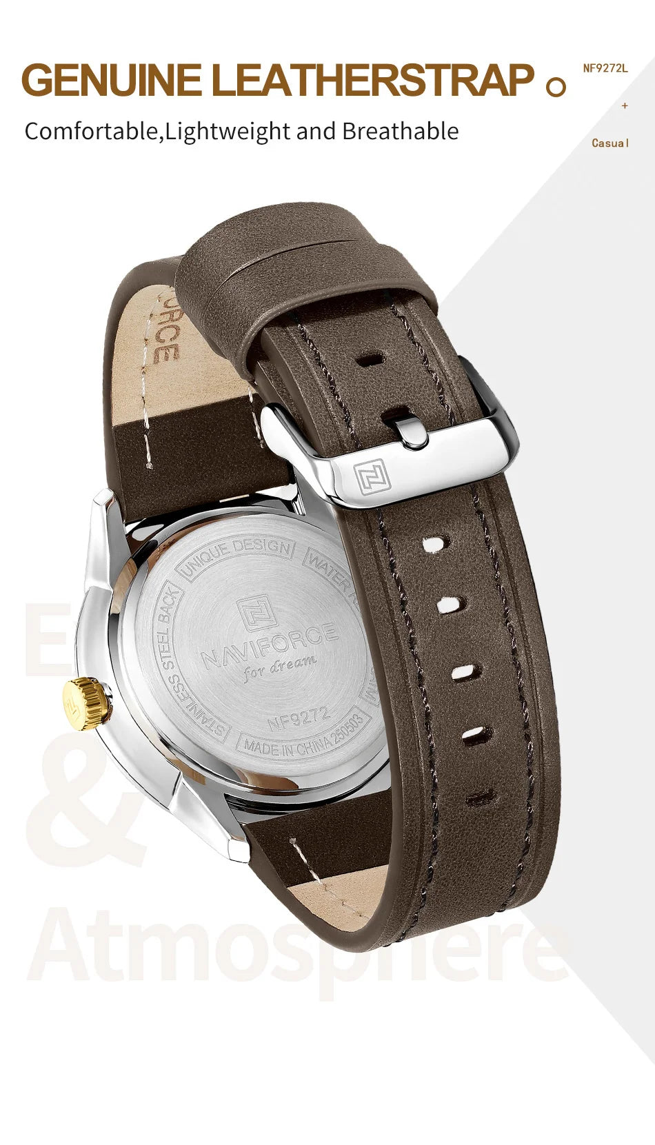 NAVIFORCE Watches For Men Quartz Sports Genuine Leather Strap 3ATM Waterproof Luxury Business Wristwatches Gift for Male New