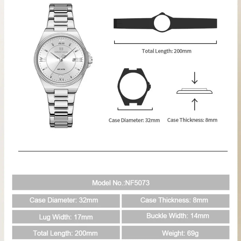 NAVIFORCE Elegant Couple Lover Watches Quartz Calendar Display 30M Water Resistant Watch Stainless Steel Daily Luxury Wristwatch