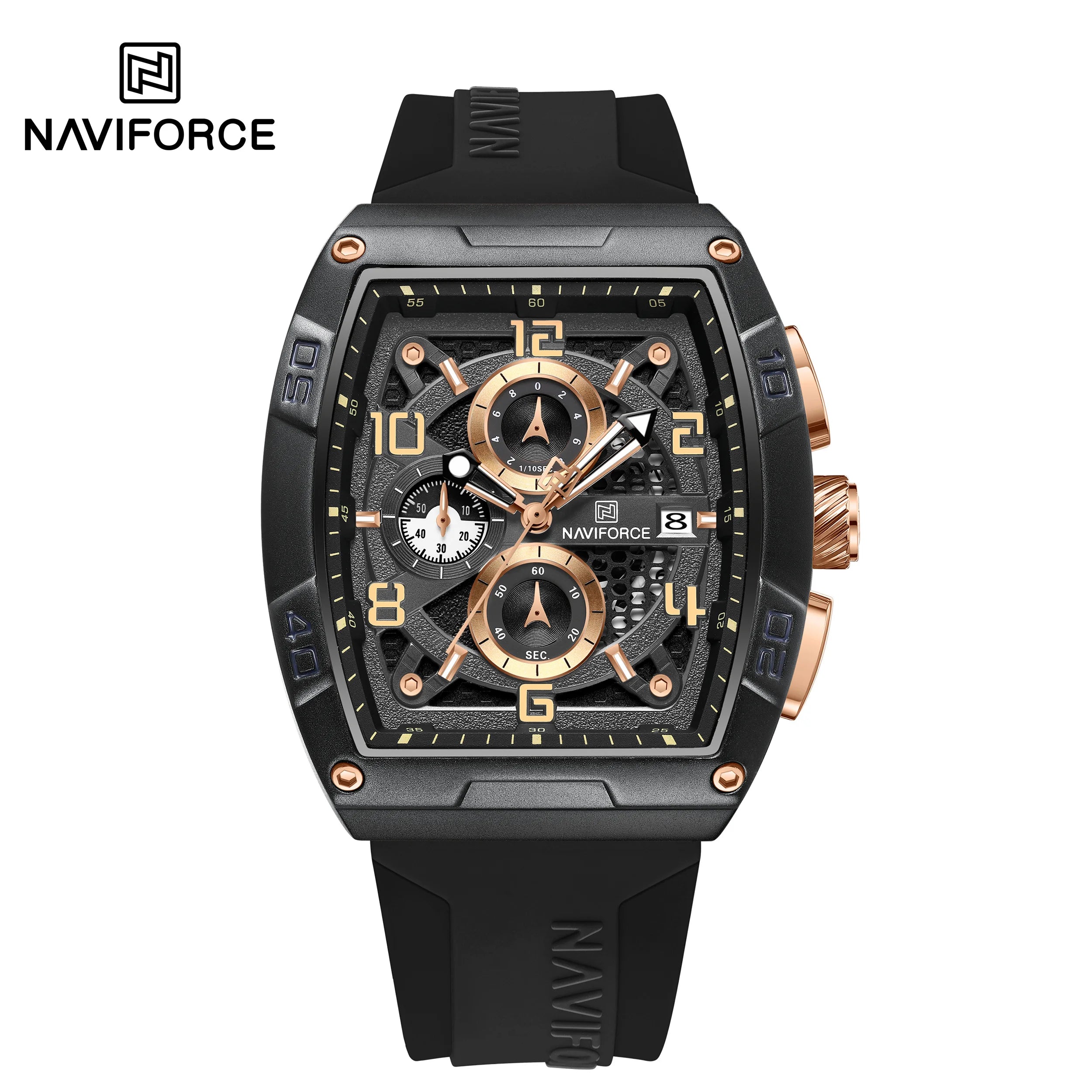 Fashion Brand NAVIFORCE  Men Gold Design Quartz Watches Casual Male  Wrist Watch Large Dia Multi-function PU Waterproof Clock