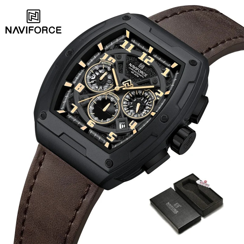NAVIFORCE Wristwatch for Man Quartz Chronograph 3ATM Waterproof Male Business Clock Trendy Leather Strap Gifts for Father's Day