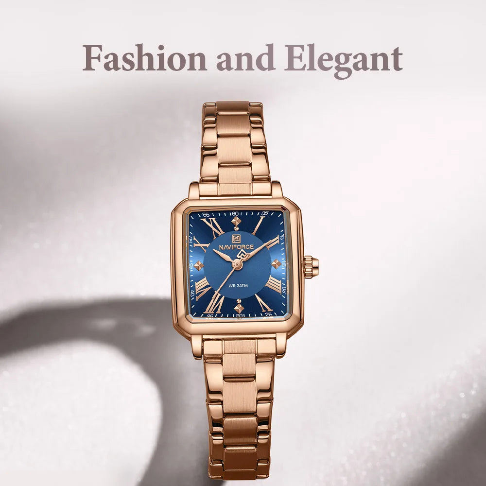 NAVIFORCE Women's 30M Waterproof Wristwatch Original  Double Snap Watch For Women Fashion Elegant Stainless Steel Ladies Clock