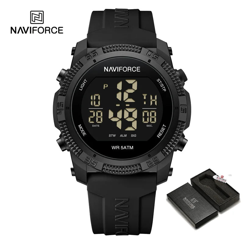 NAVIFORCE Men's Electronic Watch Fashion 5ATM Waterproof Silicone Strap Calendar Male LCD Digital Wristwatch Relogio Masculino