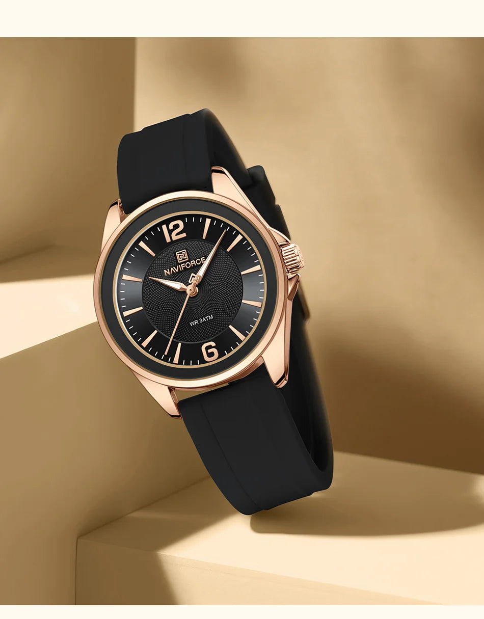 NAVIFORCE Original Women's Watches Classic Round Dial Silicone Strap 3ATM Waterproof Luxury Watch for Women Give for girls gifts