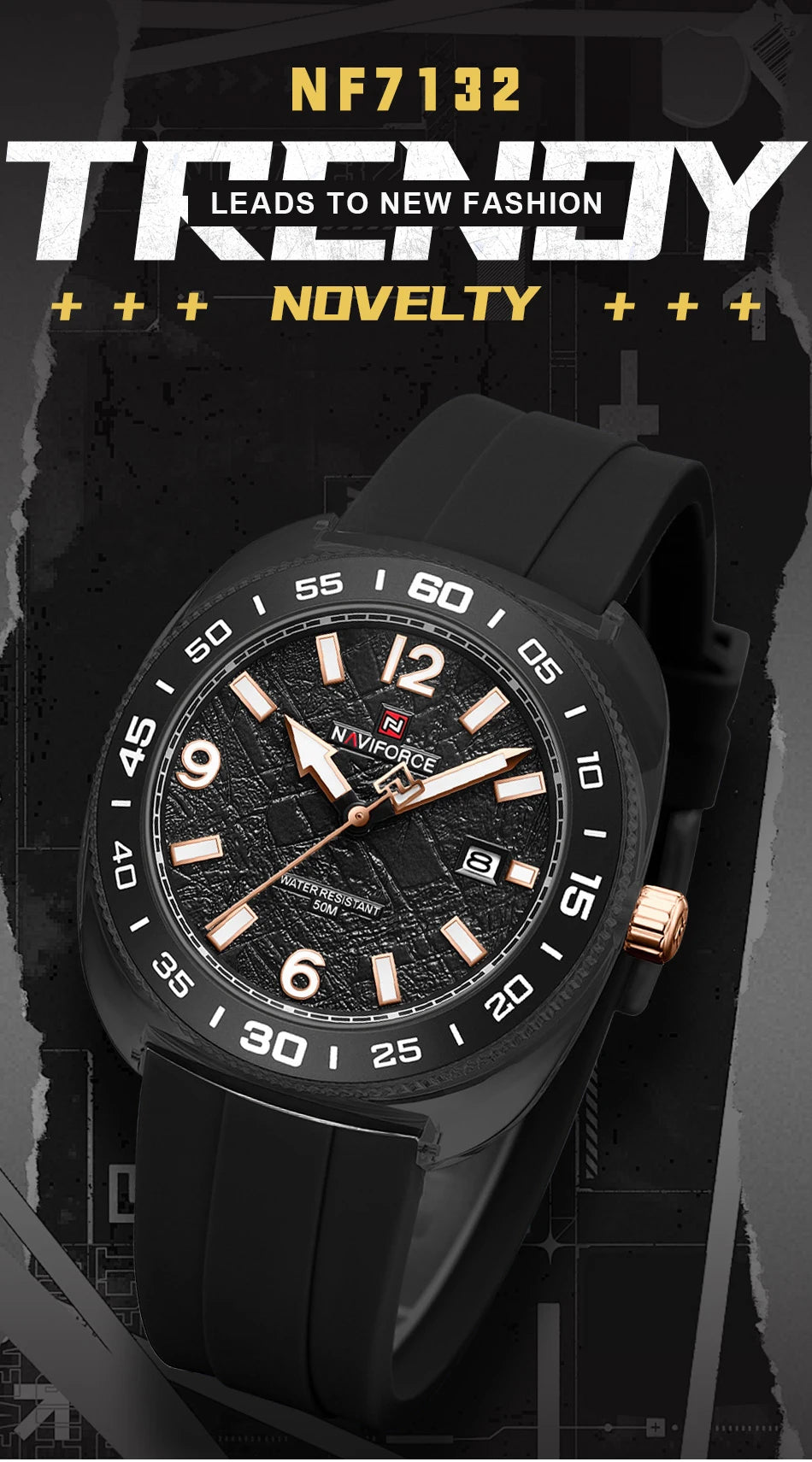NAVIFROCE Classic Men's Watches Luminous Points Sports 50M Waterproof Watch Calendar Quartz Clock Men's Gift Relogio Masculino