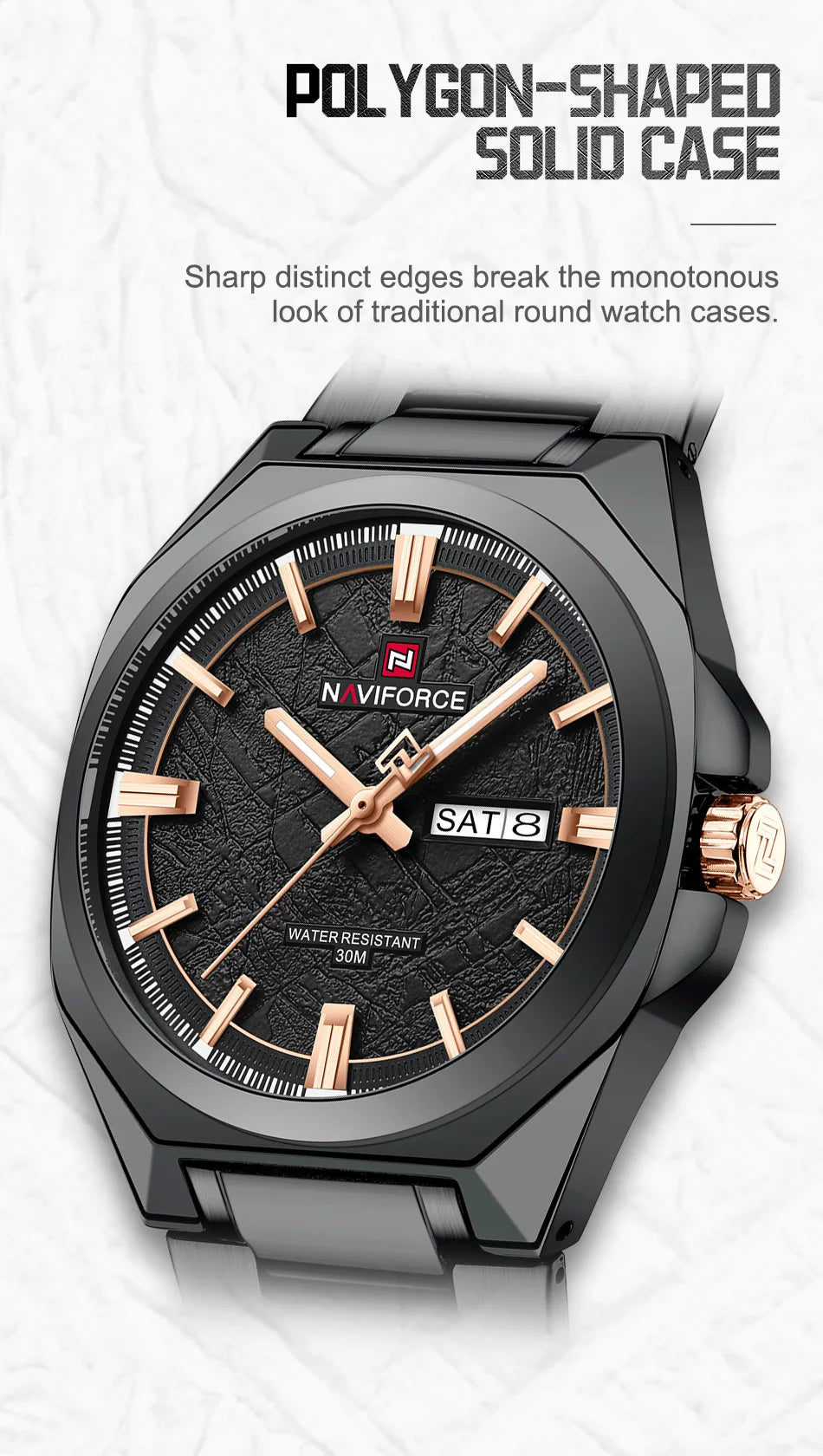 NAVIFORCE Male Quartz Stylish Wristwatch Date Week Display Waterproof Luminous Steel Band Man's Clock Luxury Wristwatch Gift Box