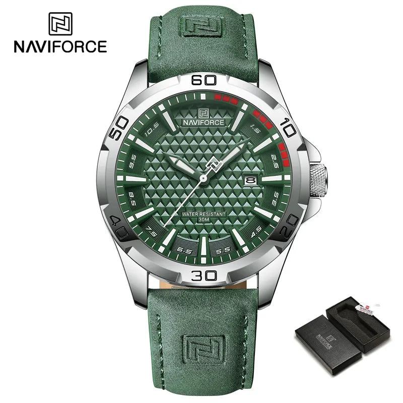 Naviforce Brand Sports Men Watches Leather Band Male 30m Waterproof Military Wristwatch Quartz Date Clock Relogio Masculino 2023