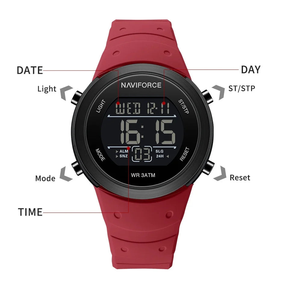 NAVIFORCE Brand Men Watches Luxury Comfortable Silicone Strap Electronic Day and Date Display Clock Waterproof Men Wristwatches