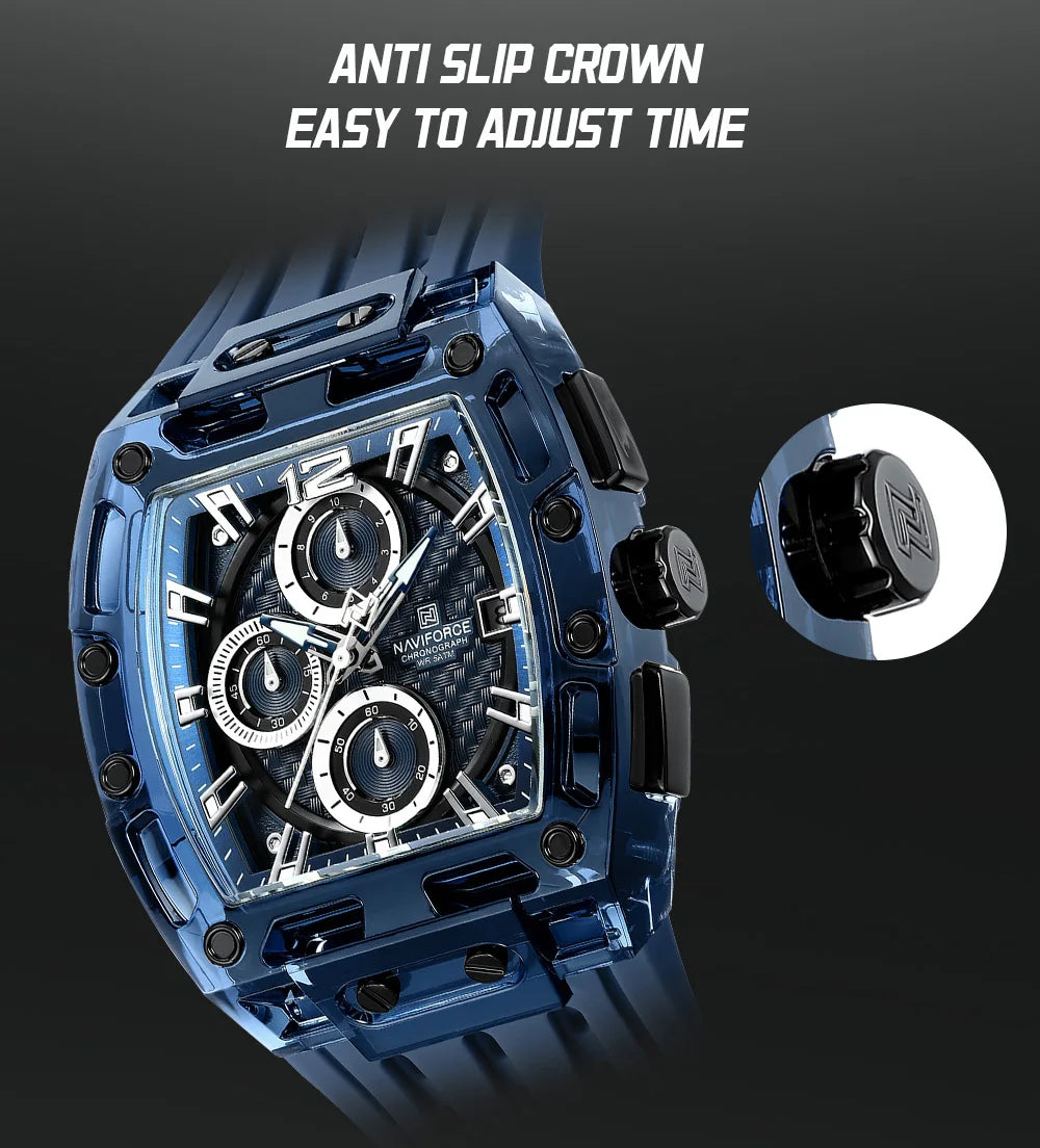 NAVIFORCE Outdoor Quartz Wristwatch for Men Chronograph Auto Date 5ATM Waterproof Silicone Strap Male Casual Fashion Sport Clock