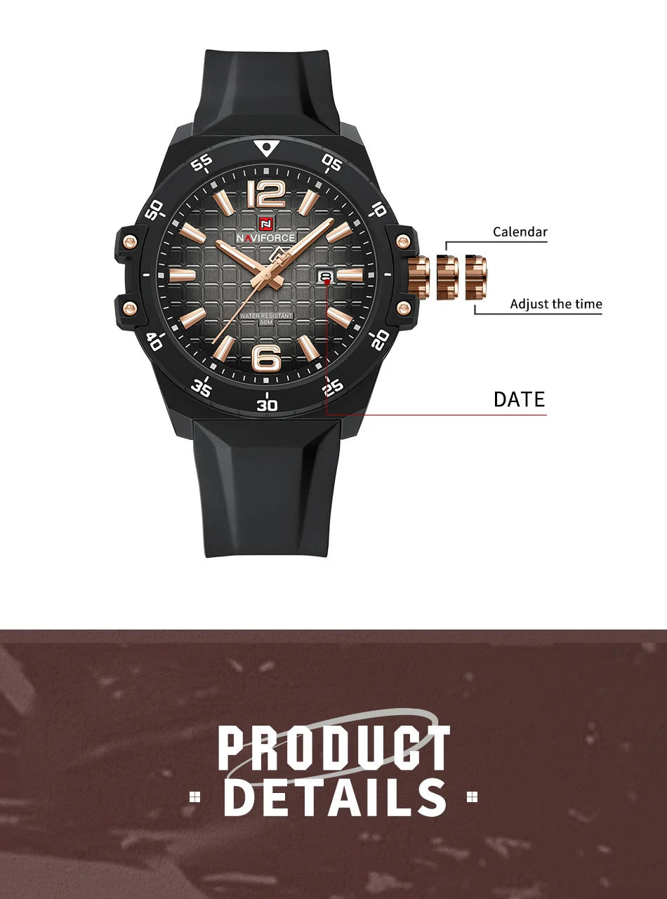 Original Brand NAVIFORCE Fashion Men's Watches Luxury Quartz Sport Silicone Band Wristwatch Waterproof Luminous Clock Male Gift