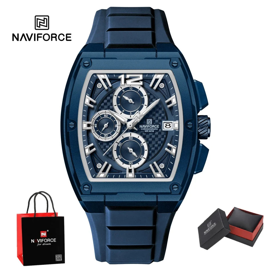 NAVIFORCE Men's Waterproof Luxury Sport Watch Casual Multifunction Chronograph Business Wristwatch with Silicone Band Gift Set