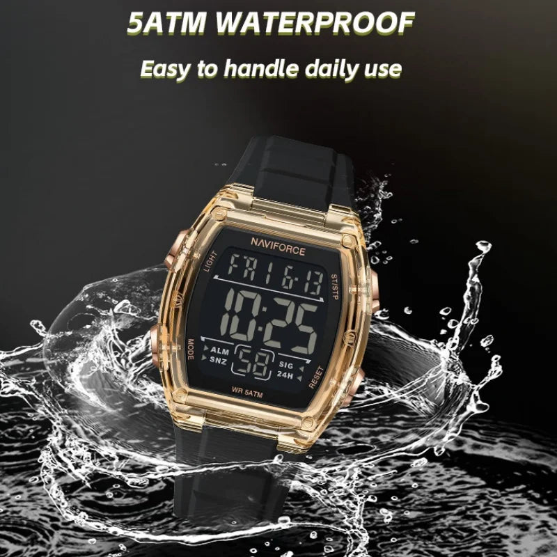 NAVIFORCE Men's Stylish Daily Wear Watch LCD Digital 5ATM Waterproof Date Week Display Male Sports Outdoor Wristwatch Gifts Box