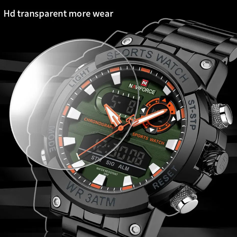 NAVIFORCE New Military Sports Mens Watches Top Brand Luxury Dual Display Waterproof LED Digital Watch for Men Quartz Wristwatch