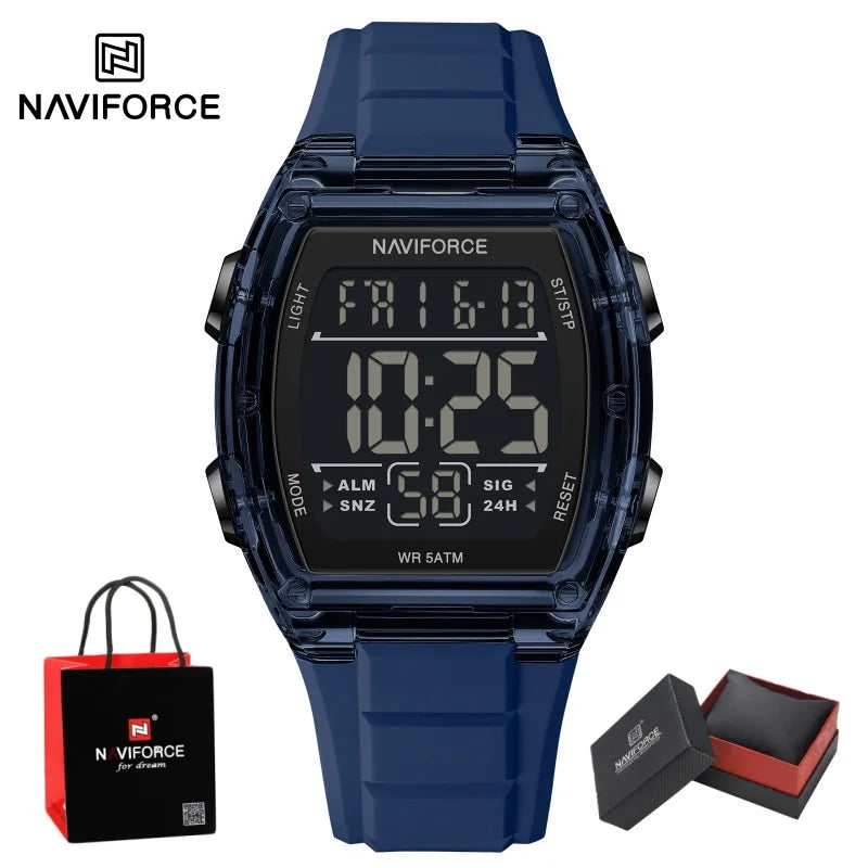 NAVIFORCE Men's Stylish Daily Wear Watch LCD Digital 5ATM Waterproof Date Week Display Male Sports Outdoor Wristwatch Gifts Box