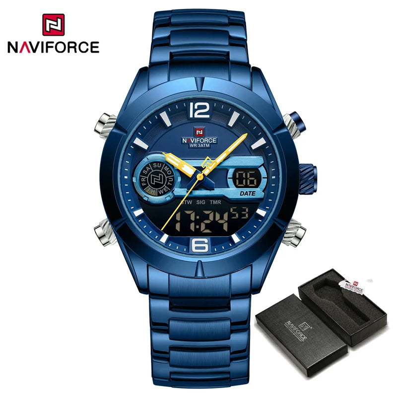 NAVIFORCE Brand Luxury Watch For Men Waterproof Digital Sport Quartz Wristwatches Military Luminous Stainless Steel Strap Clock
