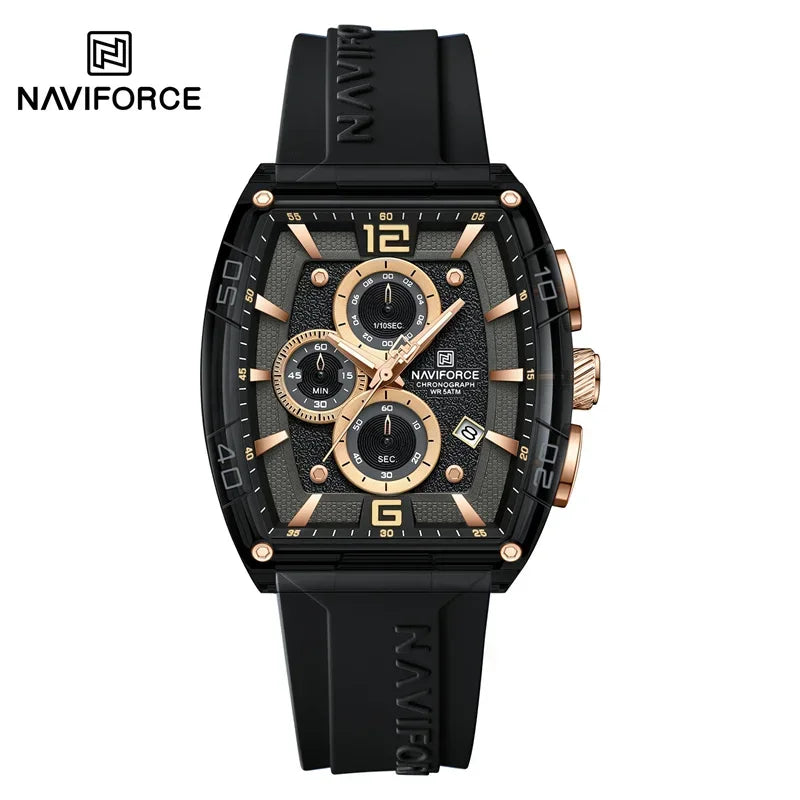 NAVIFORCE Men's Quartz Sports Casual Watch Silicone Strap Wristwatches Chronograph Waterproof Luminous Hands Man Auto Date Clock