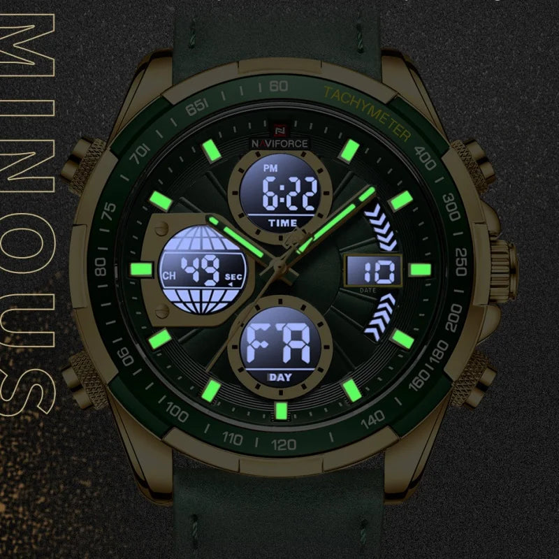 NAVIFORCE Man's Watch Quartz Chronograph Alarm Waterproof Big Clock Digital Military Luxury Male Wristwatch Gift Box NF9197L