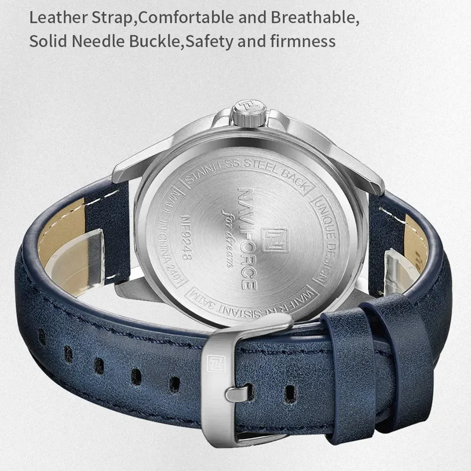 NAVIFORCE Watches For Men Quartz Auto Date Waterproof Leather Strap Male Casual Fashion Daily Wear Business Man's Clocks NF9248L