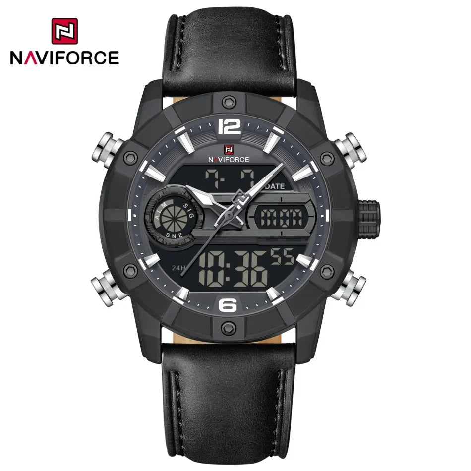 NAVIFORCE Men Quartz Watch Dual Time Date Night Illumination Classic Business Male Clock Luxury Original Waterproof Wristwatch