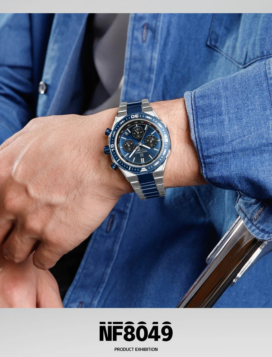 NAVIFORCE 2024 New Men Watch Waterproof Business Casual Date Luminous Quartz Wristwatch Chronograph Stainless Steel Strap Clock
