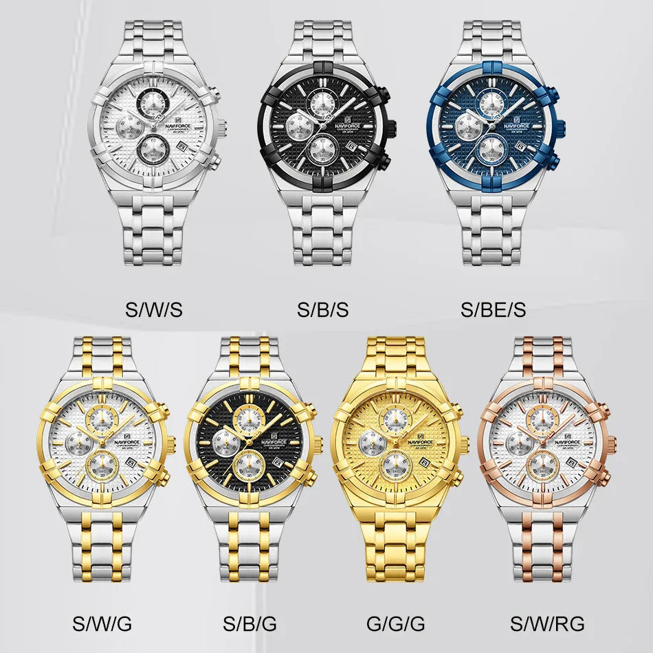 NAVIFORCE Original Men's Watches Waterproof Classics Quartz Wristwatches Stainless Steel Luminous Chronograph Clock 2023 Trend