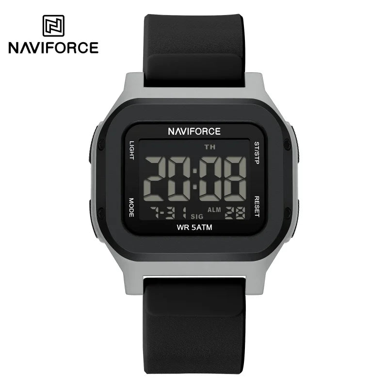 High Quality NAVIFORCE Men's Sport Wristwatch LCD Display 50m Waterproof Alarm Stopwatch BackLight Unique Square Case Gift Clock