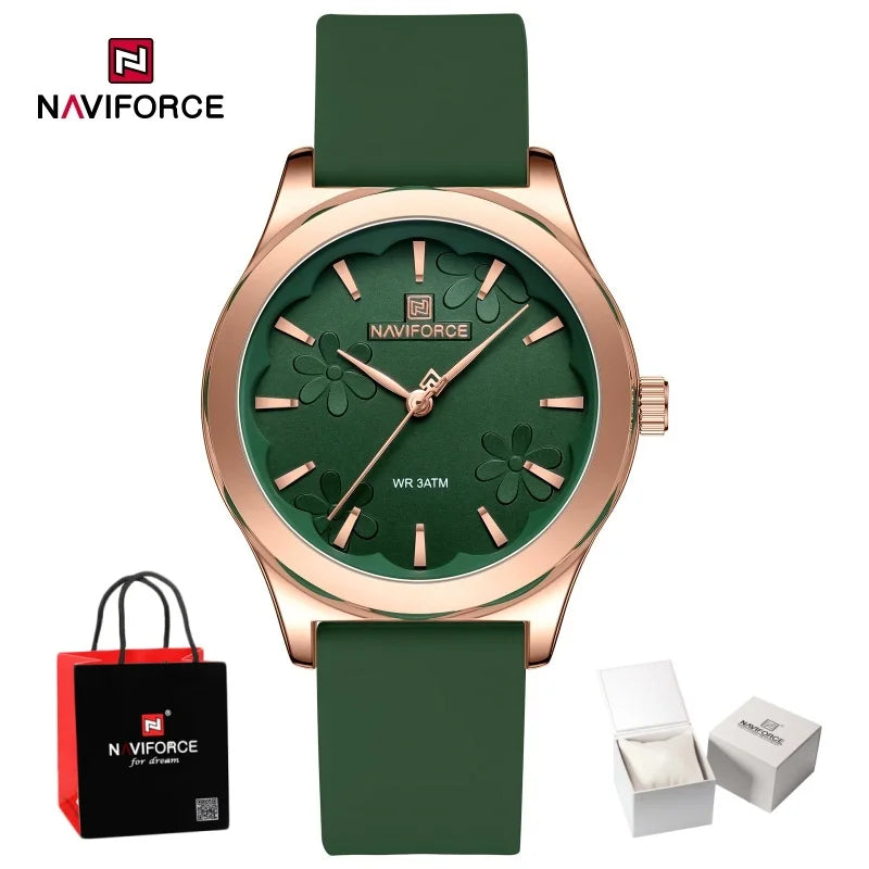 NAVIFORCE Women Simple Fashion Wristwatch Quartz 3ATM Waterproof Comfortable Silicone Strap Female Exquisite Wristwatch Gift Box