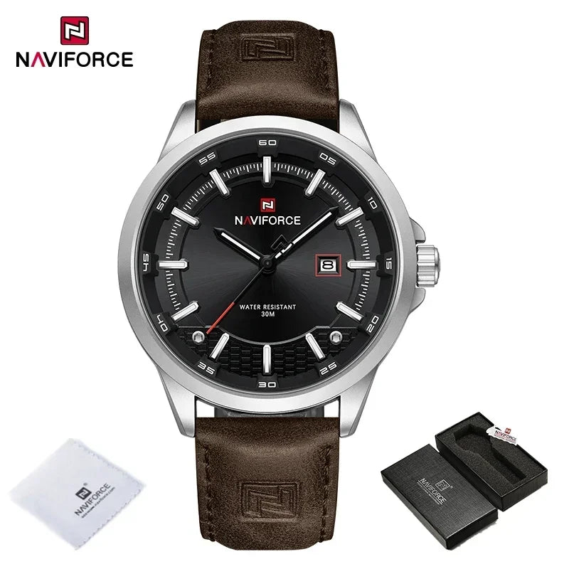 NAVIFORCE Watches For Men Quartz Auto Date Waterproof Leather Strap Male Casual Fashion Daily Wear Business Man's Clocks NF9248L