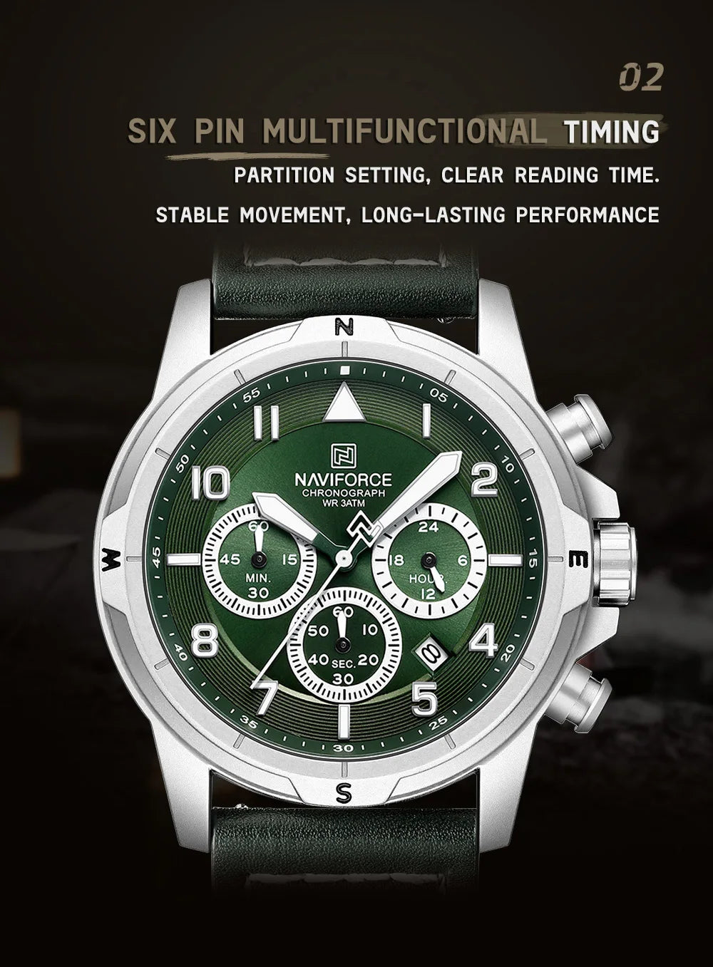 NAVIFORCE Classic Men Quartz Chronograph Watch 3ATM Waterproof Date Display Leather Strap Business Wristwatch Gift Box for Male