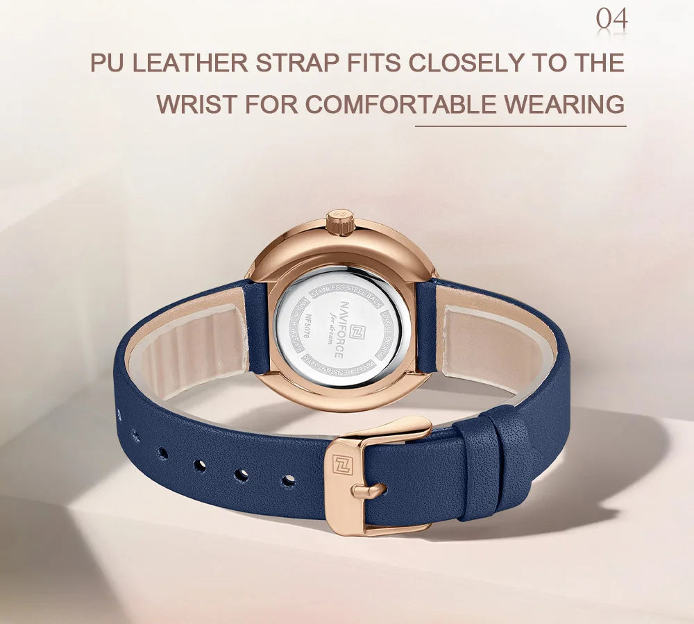 NAVIFORCE New Women Daily Quartz Watch Lightweight Floral Dial 3ATM Waterproof PU Strap Elegant Lady Wristwatch Relogio Feminino