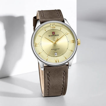 NAVIFORCE Watches For Men Quartz Sports Genuine Leather Strap 3ATM Waterproof Luxury Business Wristwatches Gift for Male New
