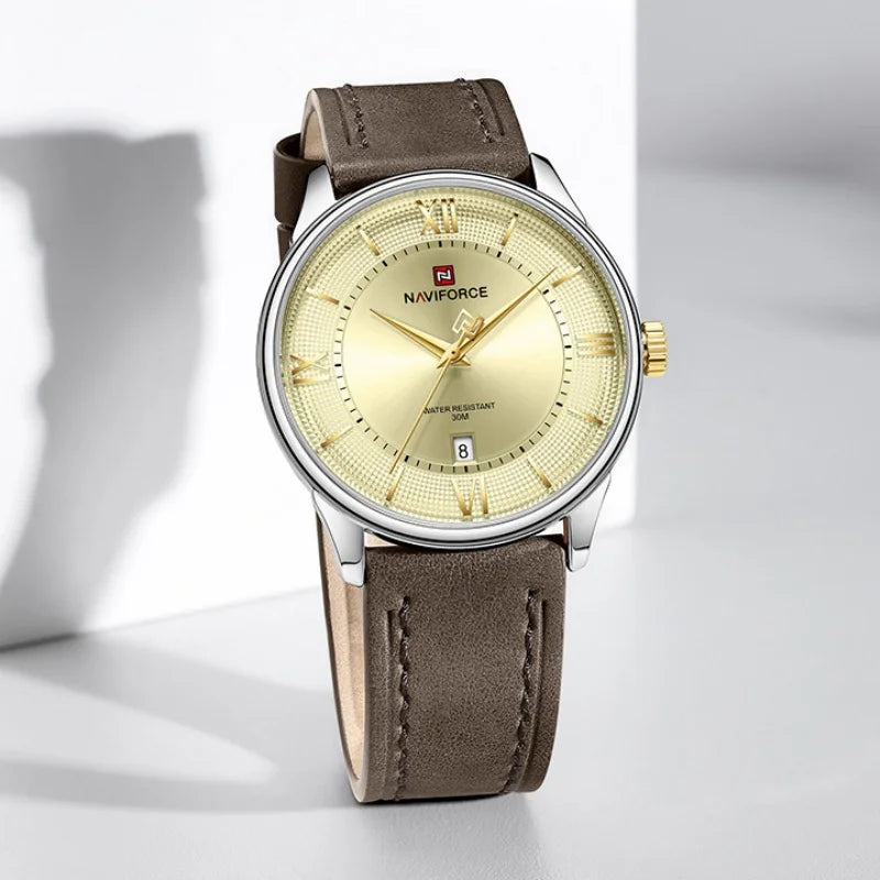 NAVIFORCE Watches For Men Quartz Sports Genuine Leather Strap 3ATM Waterproof Luxury Business Wristwatches Gift for Male New