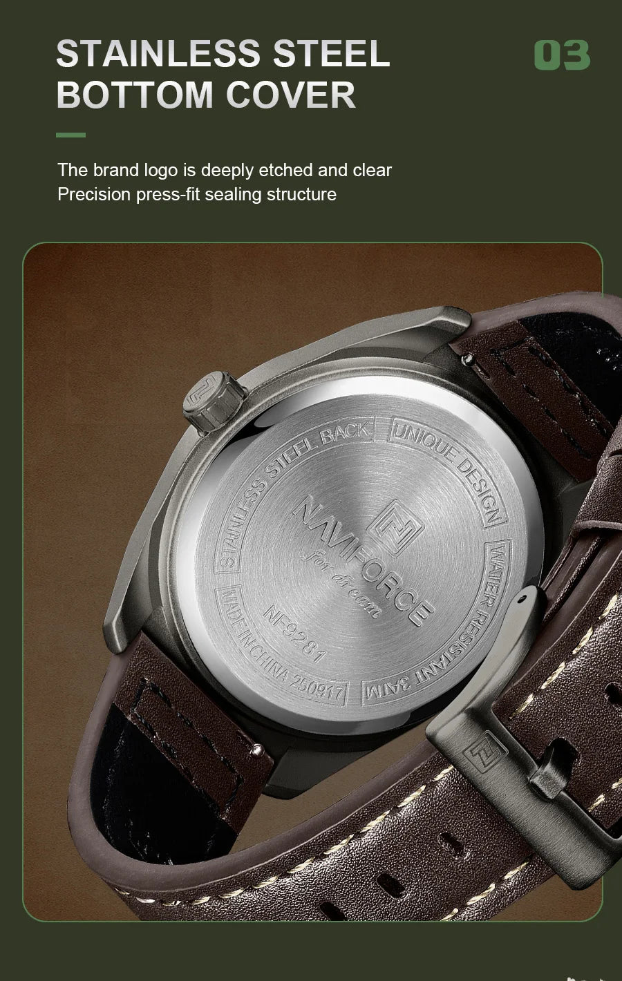 NAVIFORCE New Men Retro Quartz Watch Calendar 30M Waterproof Leather Strap Male Simple Trendy Mature Business Wristwatch NF9281L